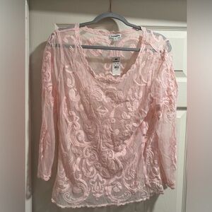 Express Blush Pink Embroidered Sheer Top / Size Large NWT